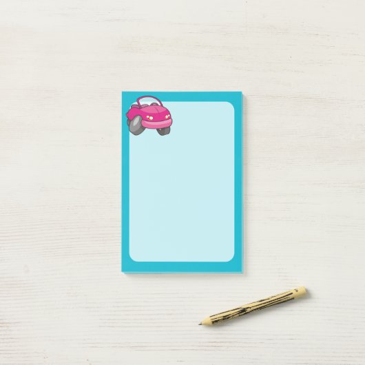 Roze Cartoon Auto Post-it® Notes (Op bureau)