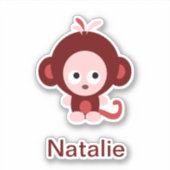 Roze Cartoon Baby aap met aanpasbare tekst Sticker (Voorkant)