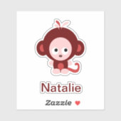 Roze Cartoon Baby aap met aanpasbare tekst Sticker (Vel)
