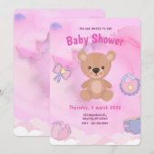 Roze Cartoon Beer RegenboogBaby shower Kaart (Voorkant / Achterkant)