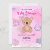 Roze Cartoon Beer RegenboogBaby shower Kaart (Voorkant)