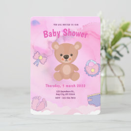 Roze Cartoon Beer RegenboogBaby shower Kaart