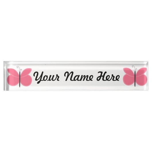 Roze Cartoon Butterfly Naambordje (Voorkant)