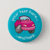 Roze Cartoon Car Pinback Button (Voorkant)