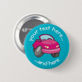 Roze Cartoon Car Pinback Button (Voorkant /achterkant)