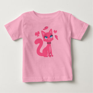 Roze Cartoon Cat en Butterflies Baby T-Shirt