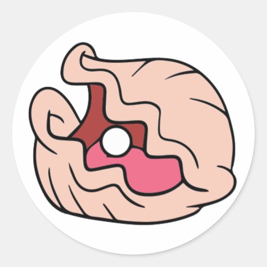 Roze Cartoon Clam met een Parel erin Ronde Sticker (Voorkant)