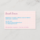 Roze Cartoon Cleaning Service Janitorial Visitekaartje (Achterkant)