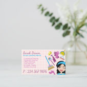 Roze Cartoon Cleaning Service Janitorial Visitekaartje (Staand voorkant)
