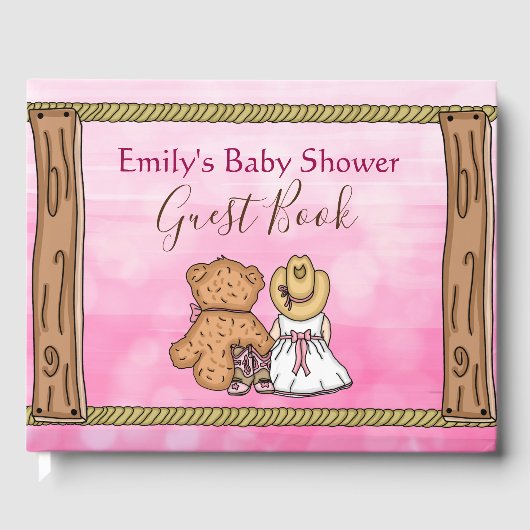 Roze Cartoon Cowgirl Baby shower Gastenboek (Voorkant)