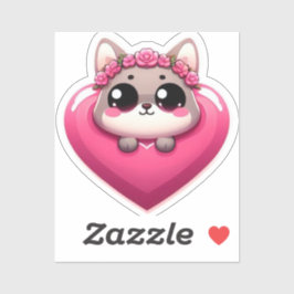Roze Cartoon Dier Hart Sticker