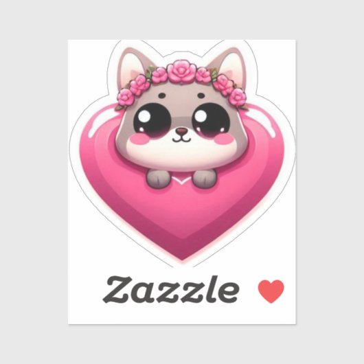 Roze Cartoon Dier Hart Sticker (Vel)