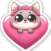 Roze Cartoon Dier Hart Sticker (Voorkant)