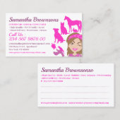 Roze Cartoon Dierentartner Groomer Veterinary Visitekaartje (Voorkant / Achterkant)