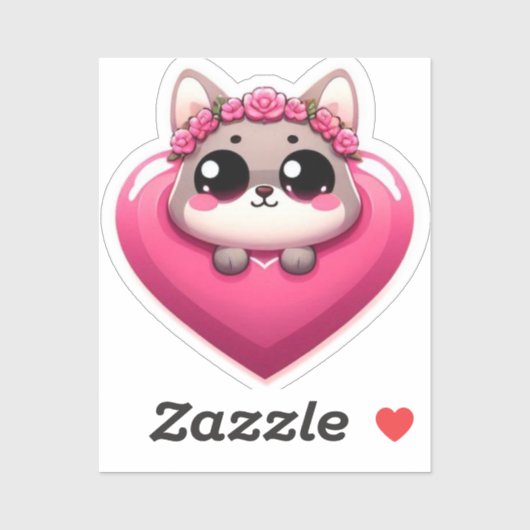 Roze Cartoon Dierlijke Hart Sticker (Vel)