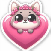 Roze Cartoon Dierlijke Hart Sticker (Voorkant)