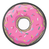 Roze Cartoon Donut met springen Hockey Puck (Voorkant)