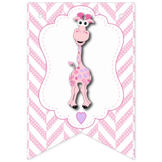 Roze Cartoon Giraffe Baby shower Vlaggetjes (Tweede vlag)