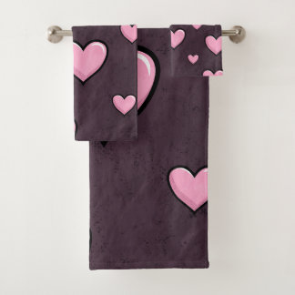 Roze Cartoon Harten op Donkere Grunge Textuur Bad Handdoek