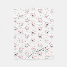Roze Cartoon Kattenpatroon met Sterren en Huisdier Fleece Deken