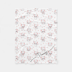 Roze Cartoon Kattenpatroon met Sterren en Huisdier Fleece Deken