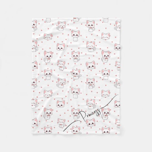 Roze Cartoon Kattenpatroon met Sterren en Huisdier Fleece Deken (Voorkant)