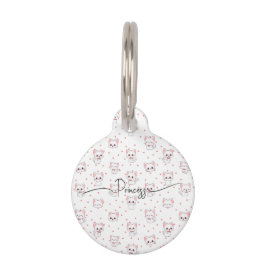 Roze Cartoon Kattenpatroon met Sterren en Huisdier Huisdierpenning