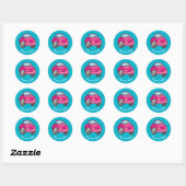 Roze Cartoon Klassieke ronde Sticker (Vel)