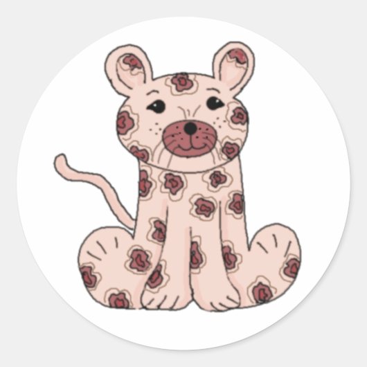 Roze Cartoon Leopard Ronde Sticker (Voorkant)