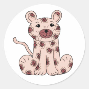 Roze Cartoon Luipaard Ronde Sticker