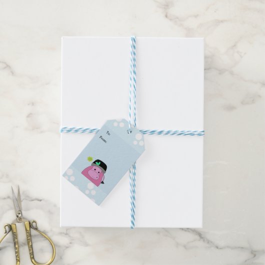 Roze Cartoon Nijlpaard Cadeaulabel (Met Touw)