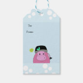 Roze Cartoon Nijlpaard Cadeaulabel (Voorkant)