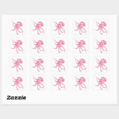 Roze Cartoon Octopus Vierkante Sticker (Vel)