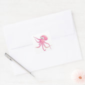 Roze Cartoon Octopus Vierkante Sticker (Envelop)