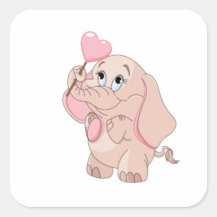 Roze Cartoon olifant Vierkante Sticker