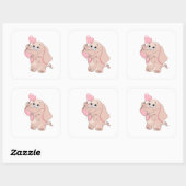 Roze Cartoon olifant Vierkante Sticker (Vel)