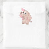 Roze Cartoon olifant Vierkante Sticker (Tas)