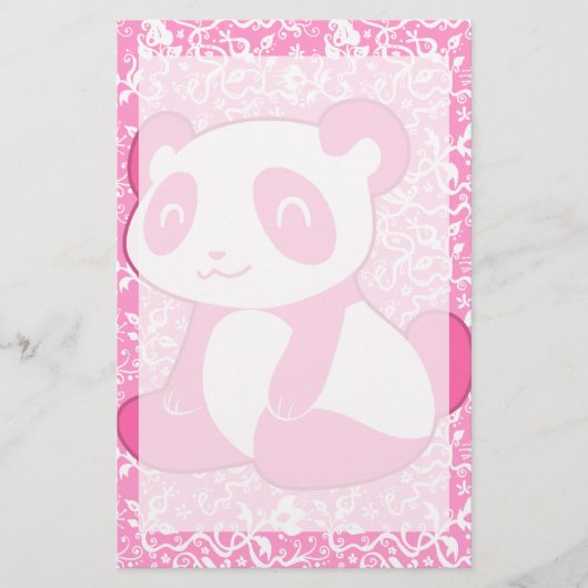Roze Cartoon Panda Briefpapier (Voorkant)