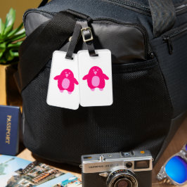 Roze Cartoon Penguin Bagagelabel