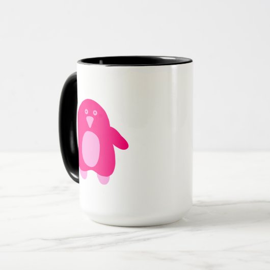 Roze Cartoon Penguin Mok (Voorkant links)