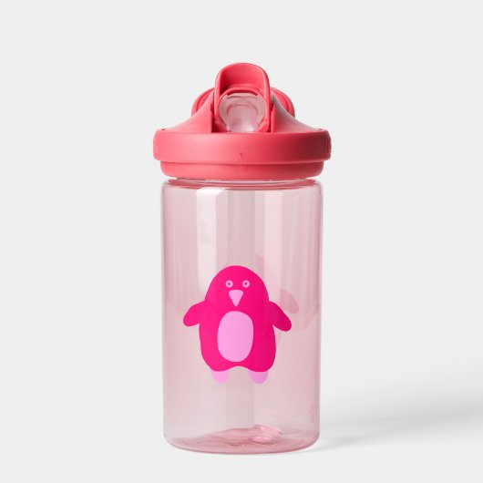 Roze Cartoon Penguin Waterfles (Voorkant)