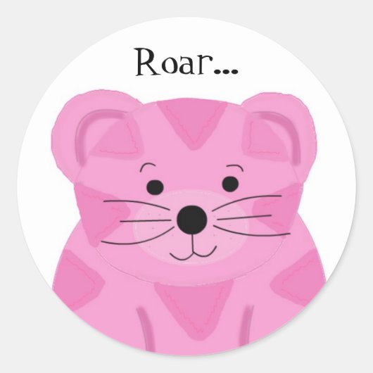 Roze Cartoon Tiger Ronde Sticker (Voorkant)