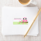 Roze cartoon uil op tak bookplate boek label (Insitu)