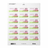 Roze cartoon uil op tak bookplate boek label (Full Sheet)