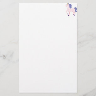 Roze Cartoon Unicorn met Paars mane en staart Briefpapier
