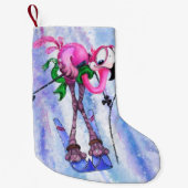 Roze Cartoon voor kerststaart met roze flamingo Kleine Kerstsok (Voorkant)