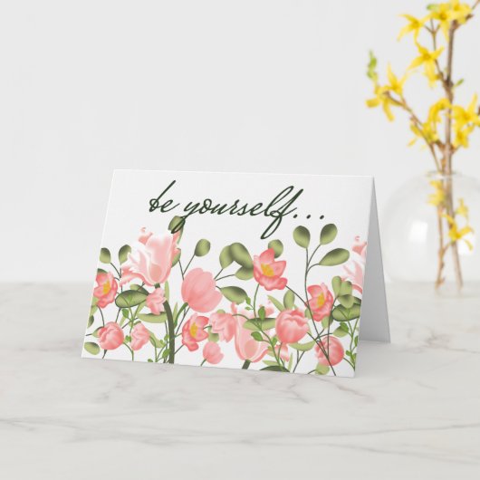 Roze Cartoon voor moed Kaart (Gele Bloem)