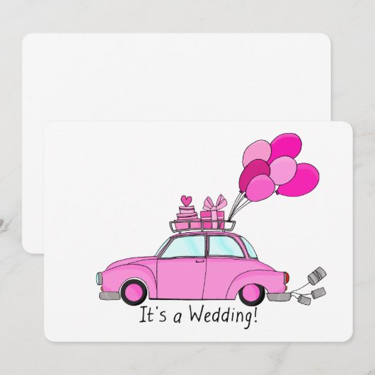 Roze Cartoon wagen Weddenschap Kaart (Voorkant / Achterkant)