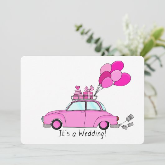 Roze Cartoon wagen Weddenschap Kaart (Staand voorkant)