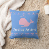 Roze CARTOON walvis / w/ blauw & wit, op maat gesn Kussen (Deken)